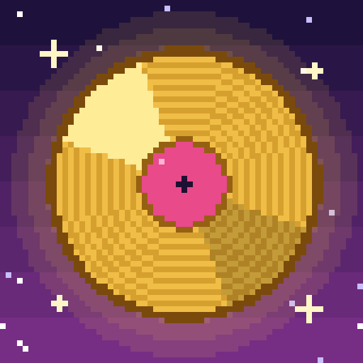 Record Label Tycoon app icon: a spinning gold record